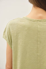 Garment Dye Cotton Slub Boxy Cut Cap Sleeve Tee