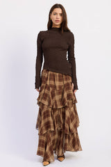 Checkerboard Breeze Tiered Maxi Skirt