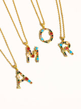 Salomé 18K Gold Non-Tarnish Colorful CZ Initial Necklace