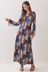 Multicolor Snake Print Open Back Maxi Dress