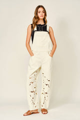 CUT OUT EMBROIDERED OVERALL JUMPSUIT