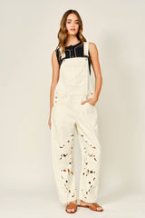 CUT OUT EMBROIDERED OVERALL JUMPSUIT