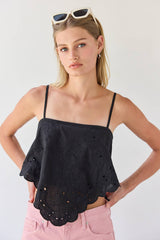 Scallop Eyelet Tie Back Cami Top