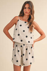 A Polkadot Linen Sleeveless Top and Shorts Set