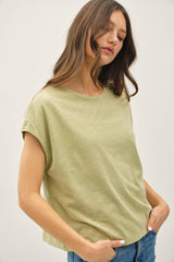 Garment Dye Cotton Slub Boxy Cut Cap Sleeve Tee