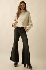 Solid Knit Exposed-Seam Funnel-Neck Sweater