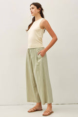 Crinkled Wide Leg Cropped Pull on Pants