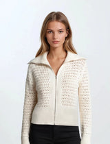 Zip-Up Pointelle Open Knit Sweater Jacket