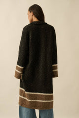 Colorblock Stripe Collared Open-Front Cardigan
