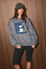 But First Coffee Patchwork Oversized Sweatshirt