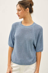 Lightweight Ribbed Knit Raglan Short Sleeve Sweater Top
