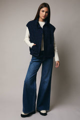 High Neck Sherpa Zip Up Vest