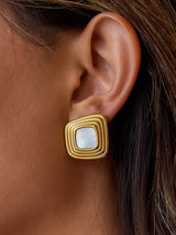 Solenne 18K Gold Non-Tarnish Enamel Square Earrings