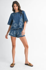 Embroidered Denim Set