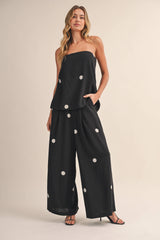 Polka Dot Dot Tube Top with Split Back and Wide Pants