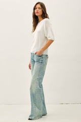 Lightweight Ribbed Knit Raglan Short Sleeve Sweater Top