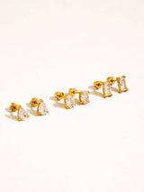 Pureté 18K Gold Non-Tarnish Pear & Oval CZ Stud Earrings Set