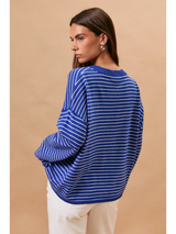 Crew Neck Henley Stripped Sweater